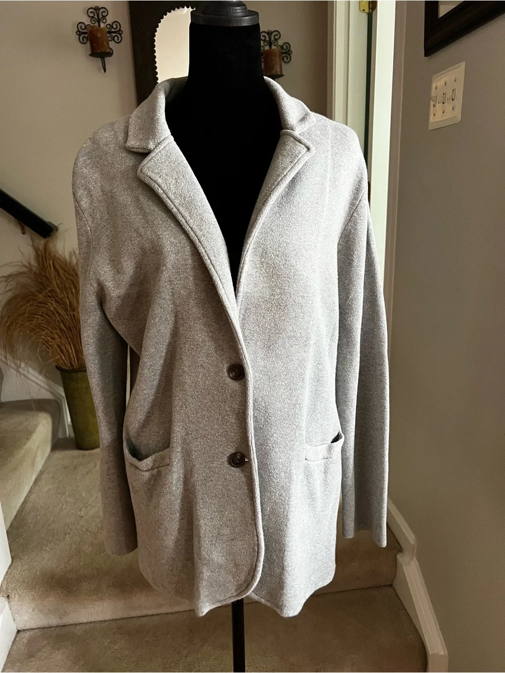 ❌SOLD❌J. Crew Mercantile Women's Gray Notch Collar Cotton Knit Sweater Blazer